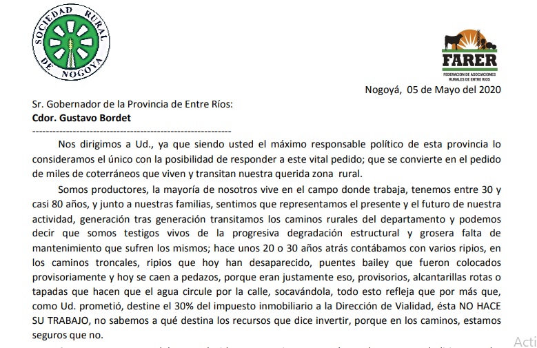 Productores le piden a Bordet que disuelva Vialidad por «la incapacidad» de sus funcionarios, apelan a «la valía de hombre» del mandatario
