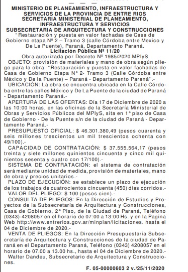 licitacion fachada casa de gobierno