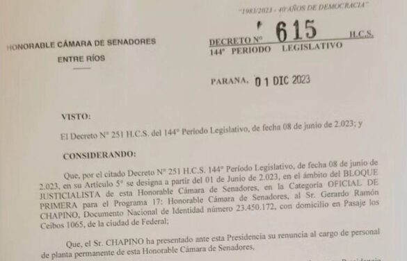 Perjuicio al Estado: el ex Intendente de Federal trató de aclarar su nombramiento en el Senado, pero no admitió que incurrió en una irregularidad