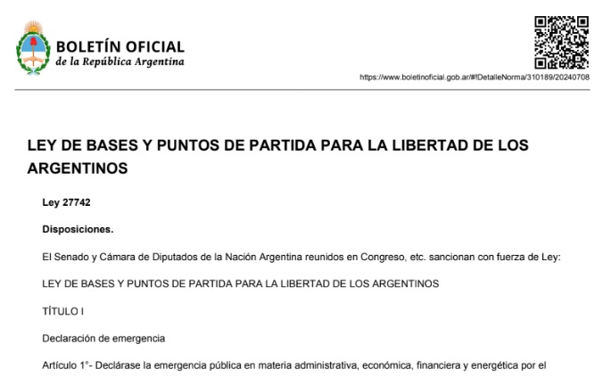 El Gobierno promulgó la Ley Bases y el paquete fiscal - El Portal de ...