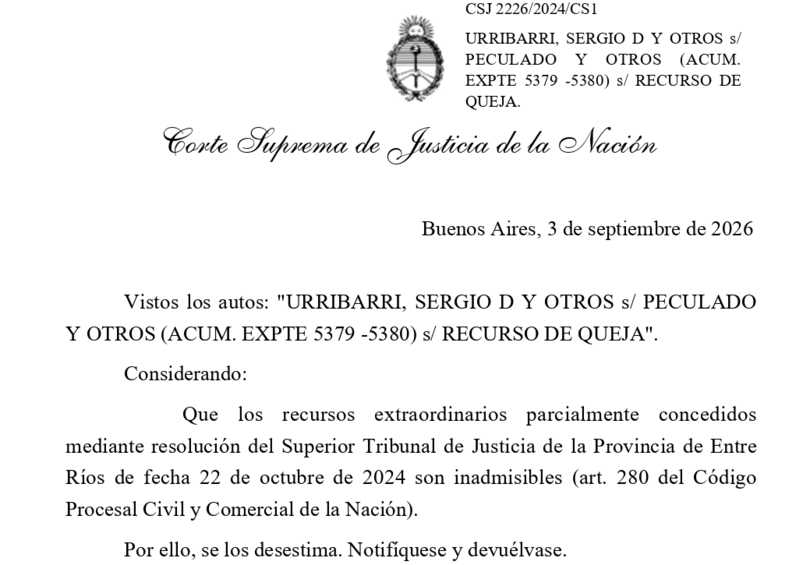 Urribarri, primer gobernador de Argentina que va preso por corrupción: la Corte Suprema dejó firme su condena a ocho años